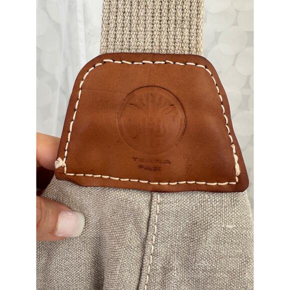 TERRA PAX Large Linen HEMP Slouchy Shoulder Bag Beige Leather Trim Sustainable - Picture 5 of 9